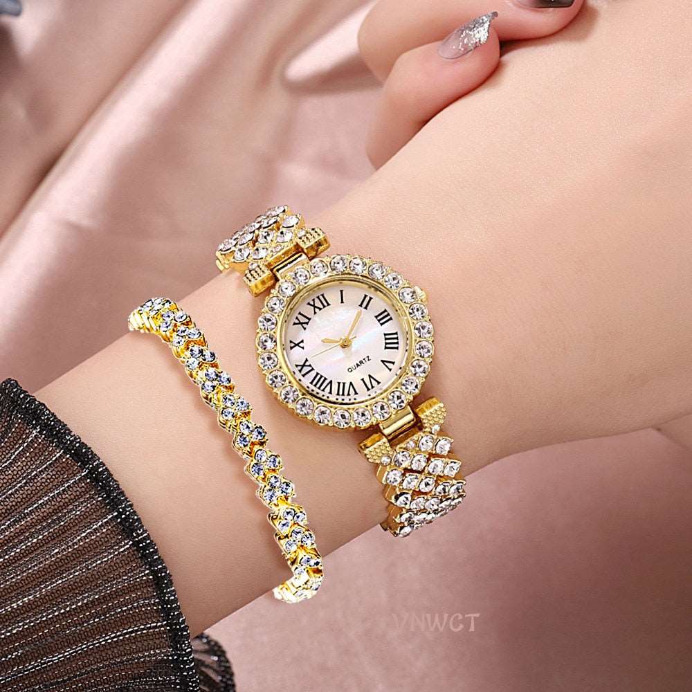Luxury Crystal Quartz Watch & Bracelet